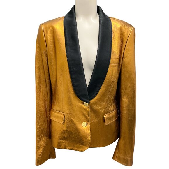 Dolce & Gabbana Bronze Metallic Tuxedo Style Leather Blazer - Picture 1 of 5